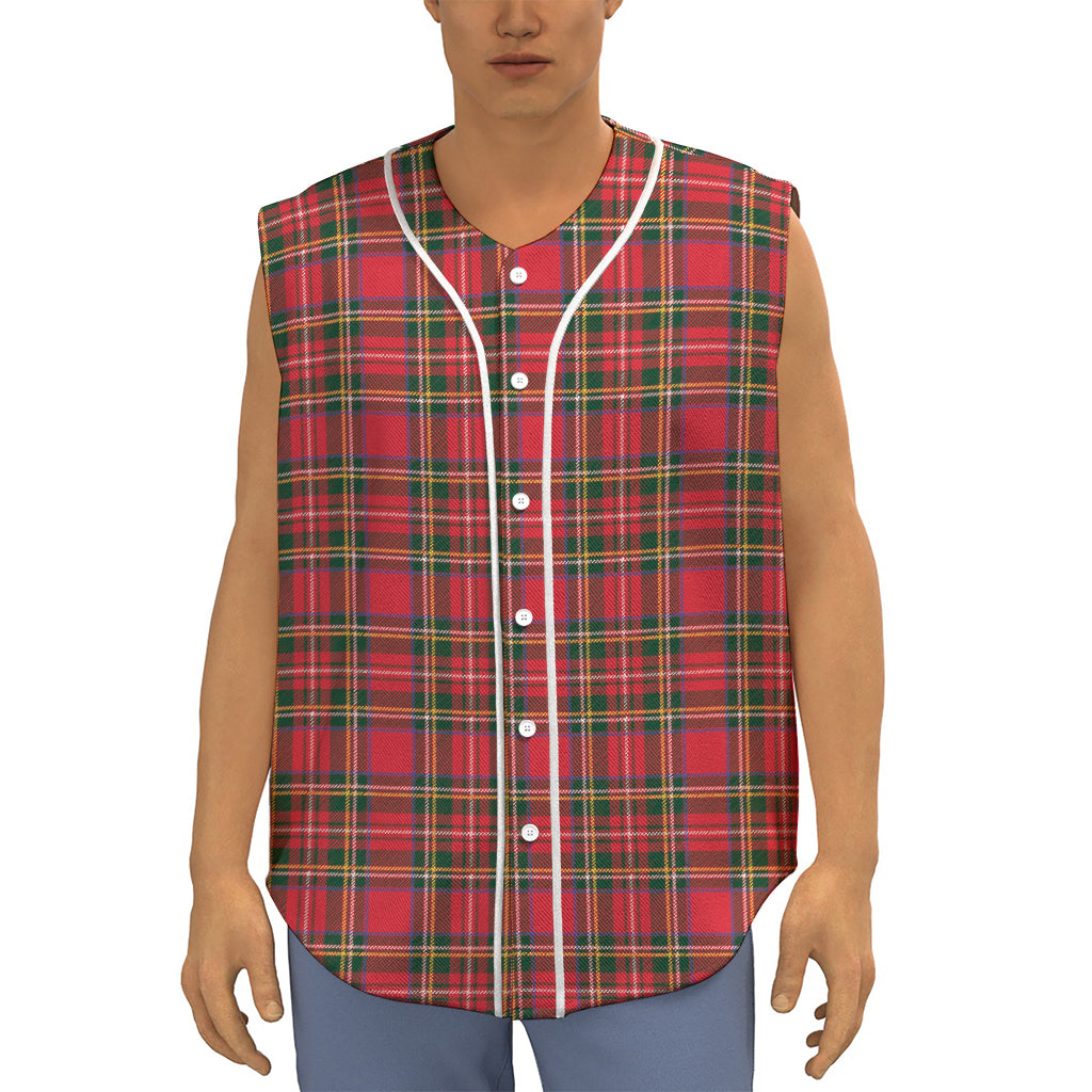 Red And Green Scottish Tartan Print Sleeveless Baseball Jersey