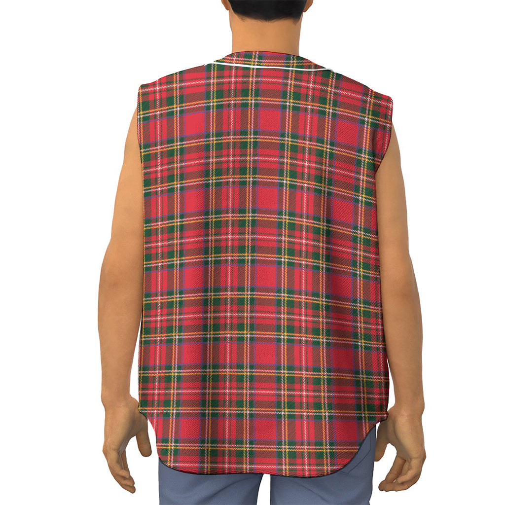 Red And Green Scottish Tartan Print Sleeveless Baseball Jersey