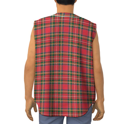 Red And Green Scottish Tartan Print Sleeveless Baseball Jersey