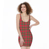 Red And Green Scottish Tartan Print Sleeveless Bodycon Dress