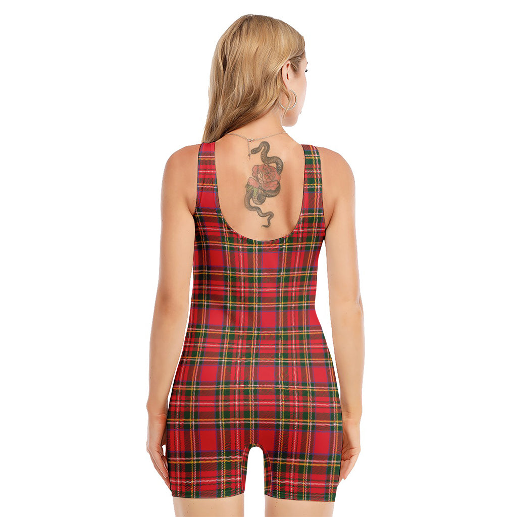 Red And Green Scottish Tartan Print Sleeveless One Piece Swimsuit