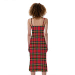 Red And Green Scottish Tartan Print Slim Fit Midi Cami Dress