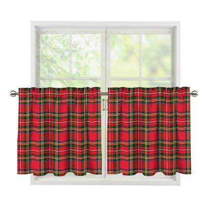 Red And Green Scottish Tartan Print Tier Curtains