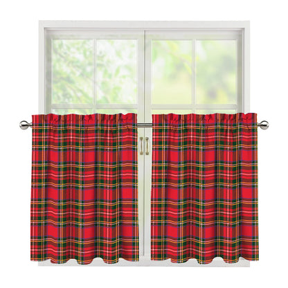 Red And Green Scottish Tartan Print Tier Curtains