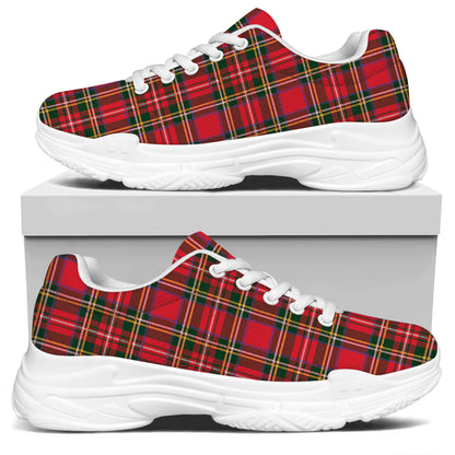 Red And Green Scottish Tartan Print White Chunky Shoes