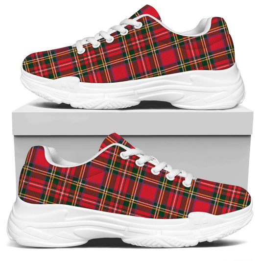 Red And Green Scottish Tartan Print White Chunky Shoes