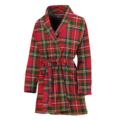 Red And Green Scottish Tartan Print Women's Bathrobe