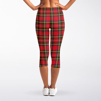 Red And Green Scottish Tartan Print Women's Capri Leggings