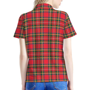 Red And Green Scottish Tartan Print Women's Polo Shirt