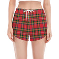 Red And Green Scottish Tartan Print Women's Split Running Shorts