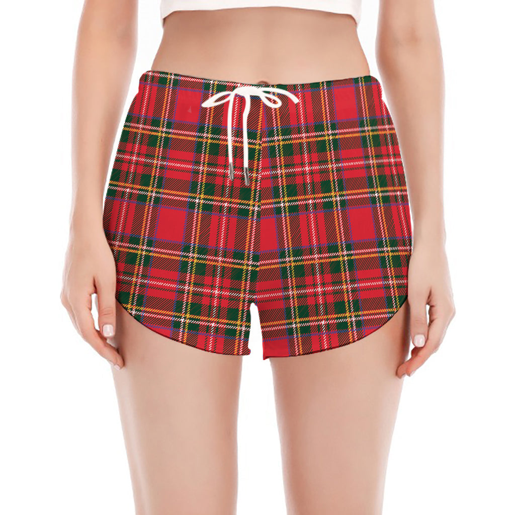 Red And Green Scottish Tartan Print Women's Split Running Shorts