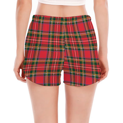 Red And Green Scottish Tartan Print Women's Split Running Shorts