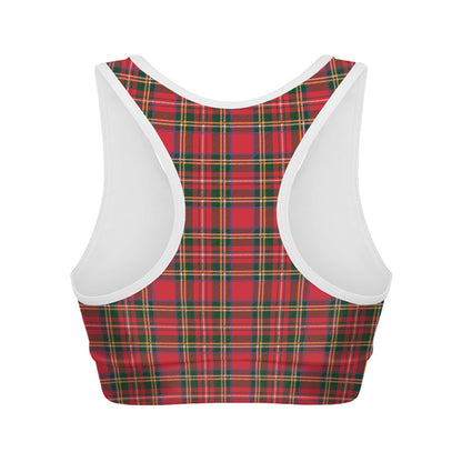 Red And Green Scottish Tartan Print Women's Sports Bra