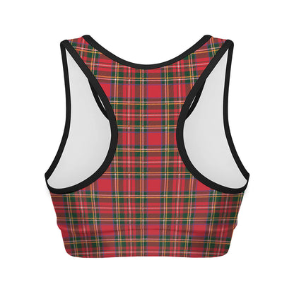 Red And Green Scottish Tartan Print Women's Sports Bra