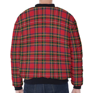 Red And Green Scottish Tartan Print Zip Sleeve Bomber Jacket