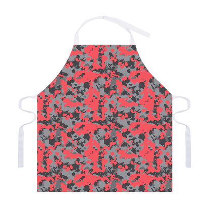 Red And Grey Digital Camo Pattern Print Adjustable Apron