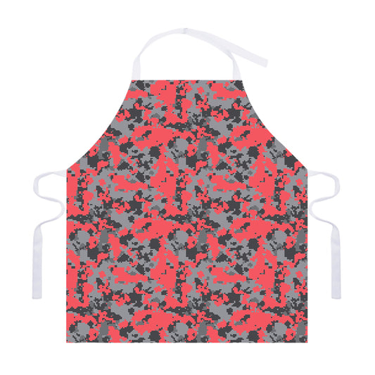 Red And Grey Digital Camo Pattern Print Adjustable Apron