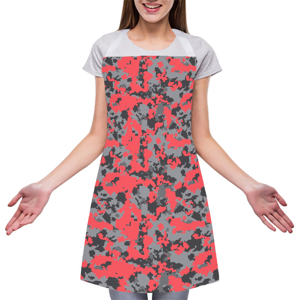 Red And Grey Digital Camo Pattern Print Adjustable Apron