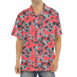 Red And Grey Digital Camo Pattern Print Aloha Shirt