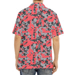 Red And Grey Digital Camo Pattern Print Aloha Shirt