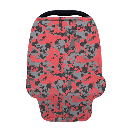 Red And Grey Digital Camo Pattern Print Baby Seat Cover