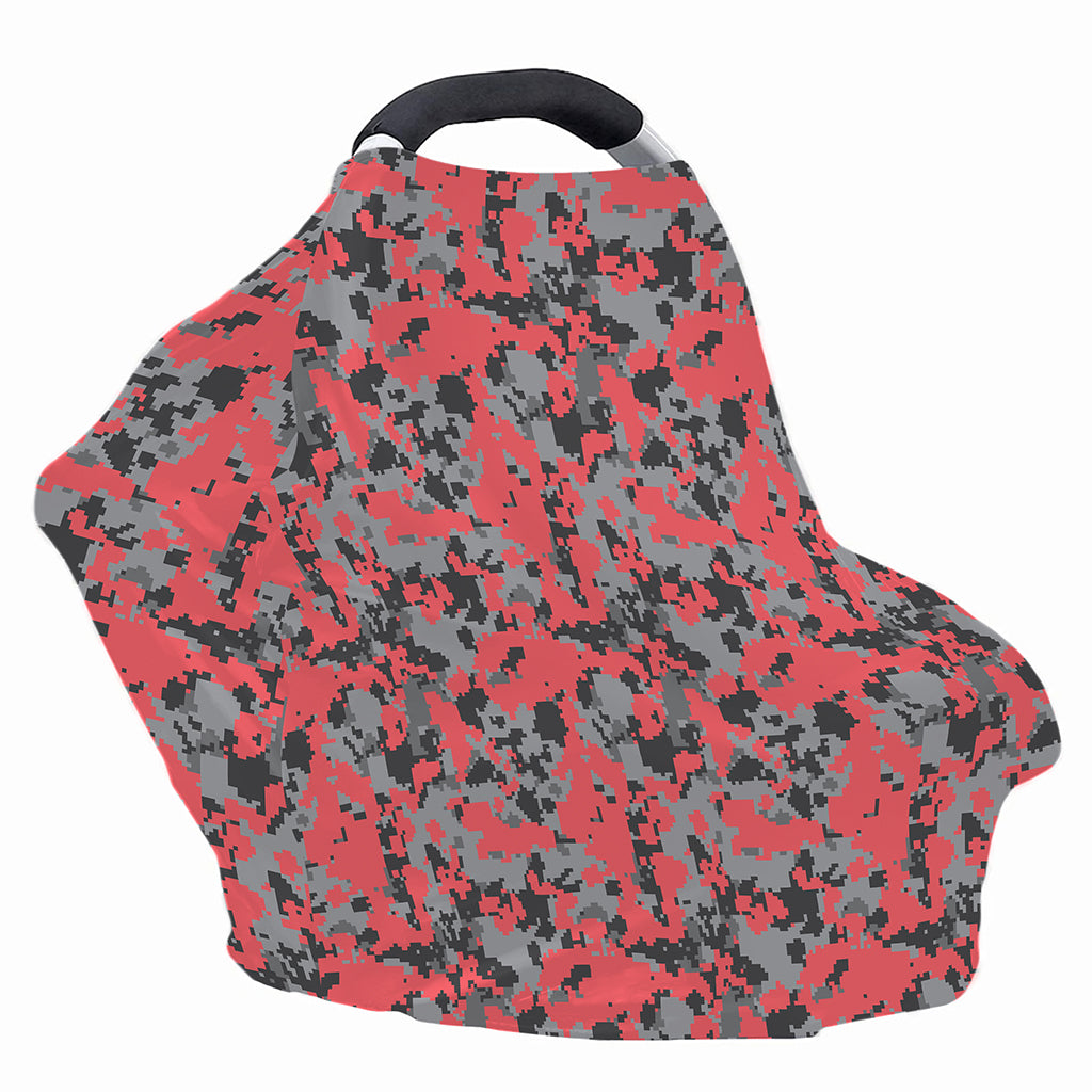 Red And Grey Digital Camo Pattern Print Baby Seat Cover