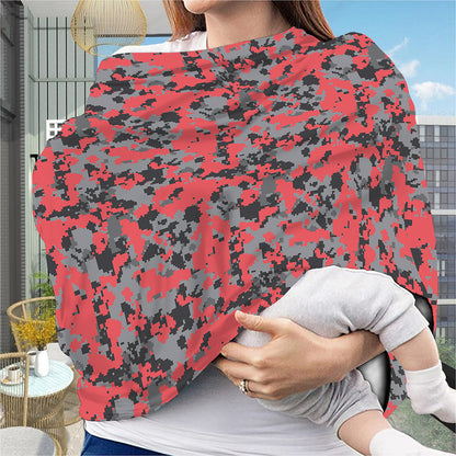 Red And Grey Digital Camo Pattern Print Baby Seat Cover