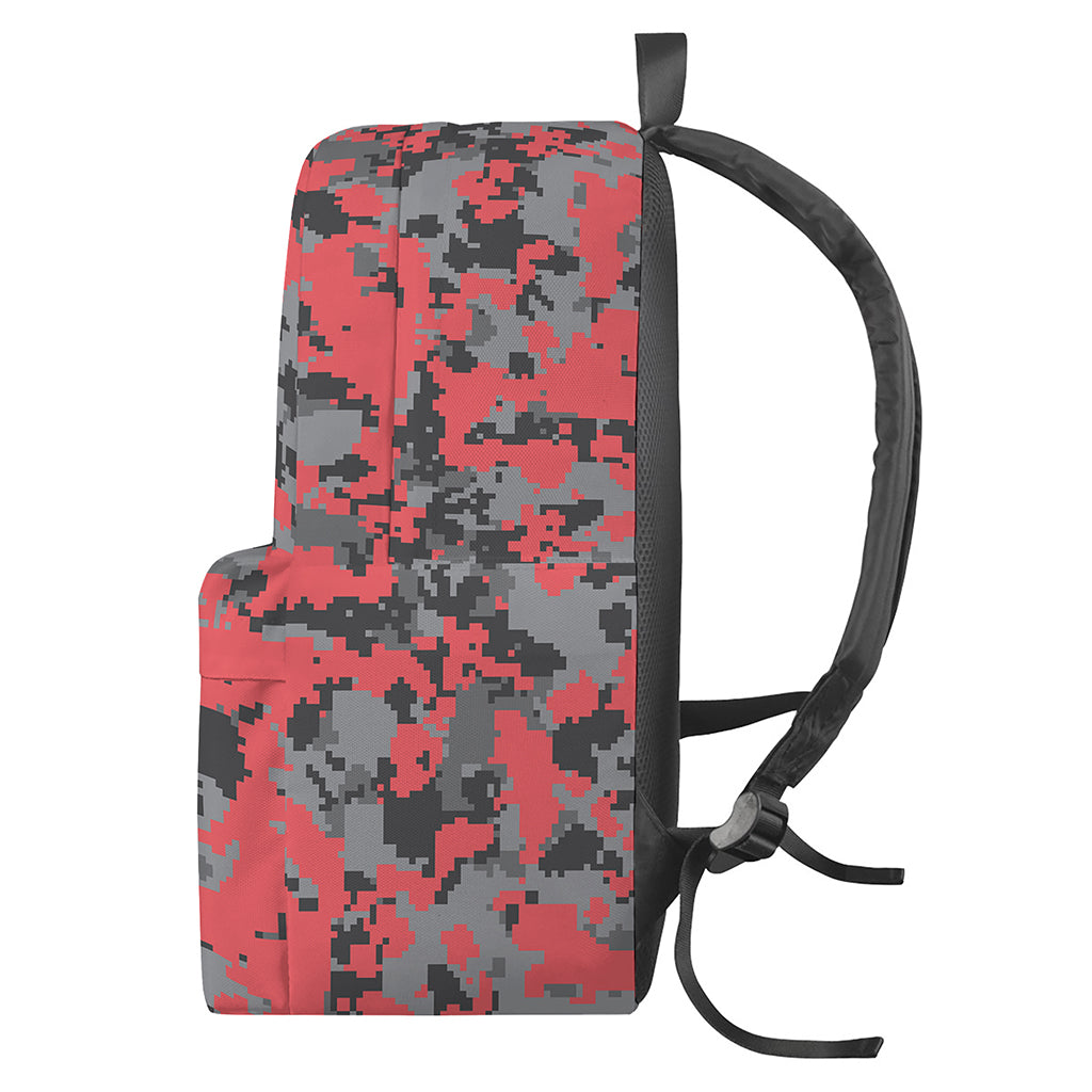 Red And Grey Digital Camo Pattern Print Backpack