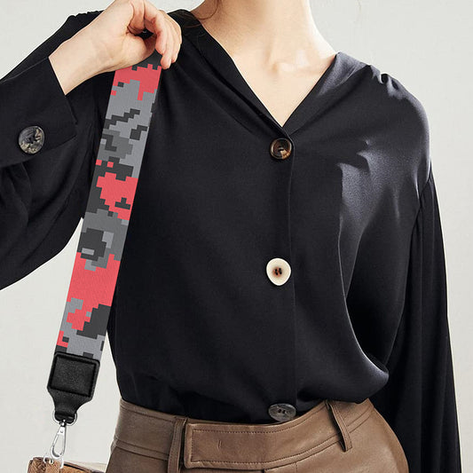 Red And Grey Digital Camo Pattern Print Bag Strap
