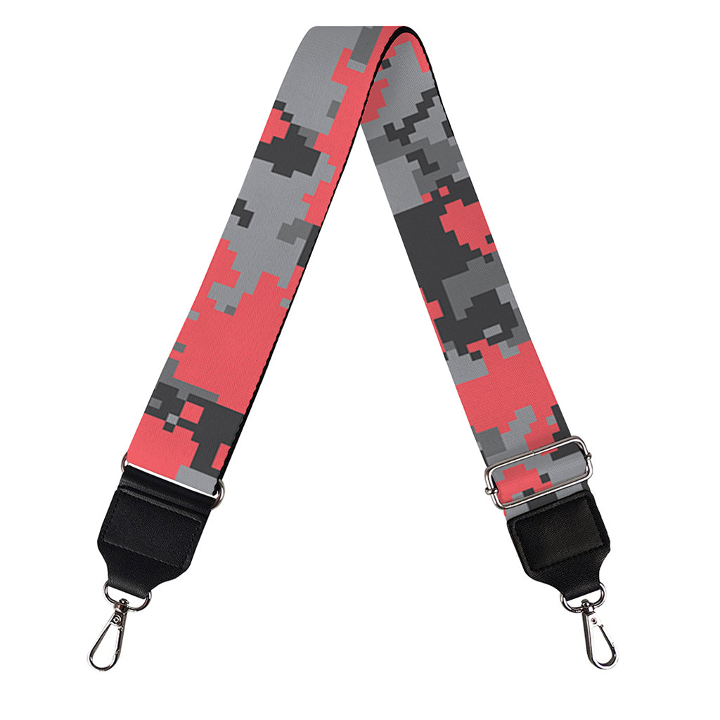 Red And Grey Digital Camo Pattern Print Bag Strap