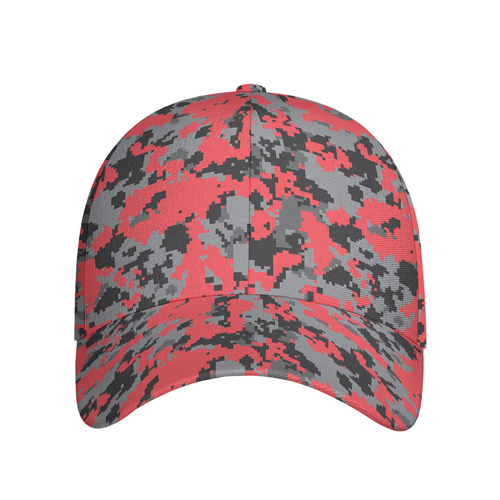 Red And Grey Digital Camo Pattern Print Baseball Cap