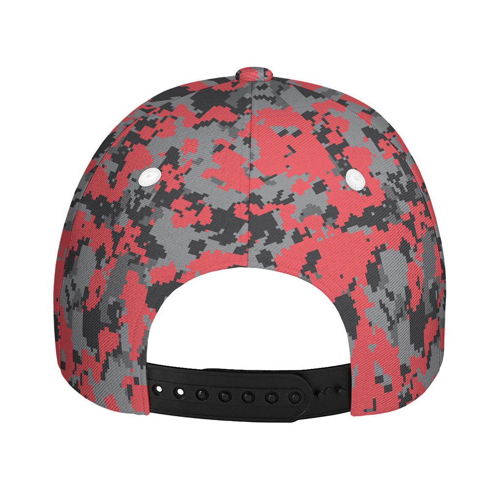 Red And Grey Digital Camo Pattern Print Baseball Cap
