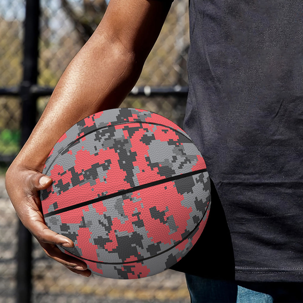 Red And Grey Digital Camo Pattern Print Basketball