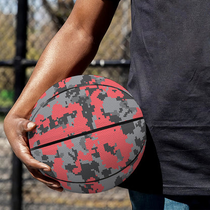 Red And Grey Digital Camo Pattern Print Basketball