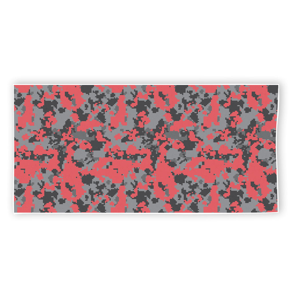 Red And Grey Digital Camo Pattern Print Beach Towel