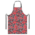 Red And Grey Digital Camo Pattern Print Bib Apron With Pocket