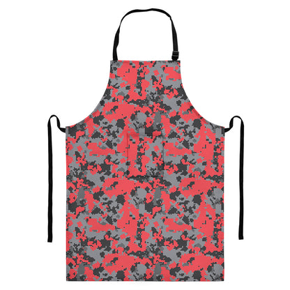 Red And Grey Digital Camo Pattern Print Bib Apron With Pocket