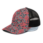 Red And Grey Digital Camo Pattern Print Black Mesh Trucker Cap