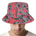 Red And Grey Digital Camo Pattern Print Bucket Hat