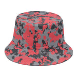 Red And Grey Digital Camo Pattern Print Bucket Hat