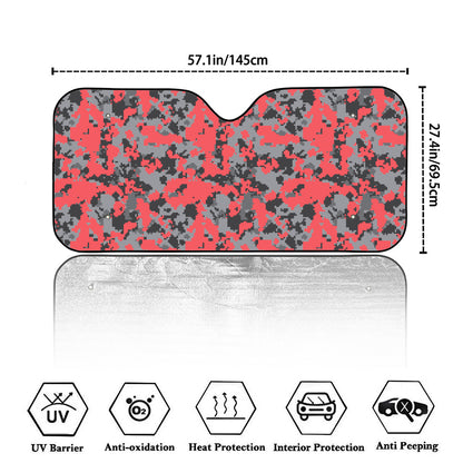 Red And Grey Digital Camo Pattern Print Car Windshield Sun Shade