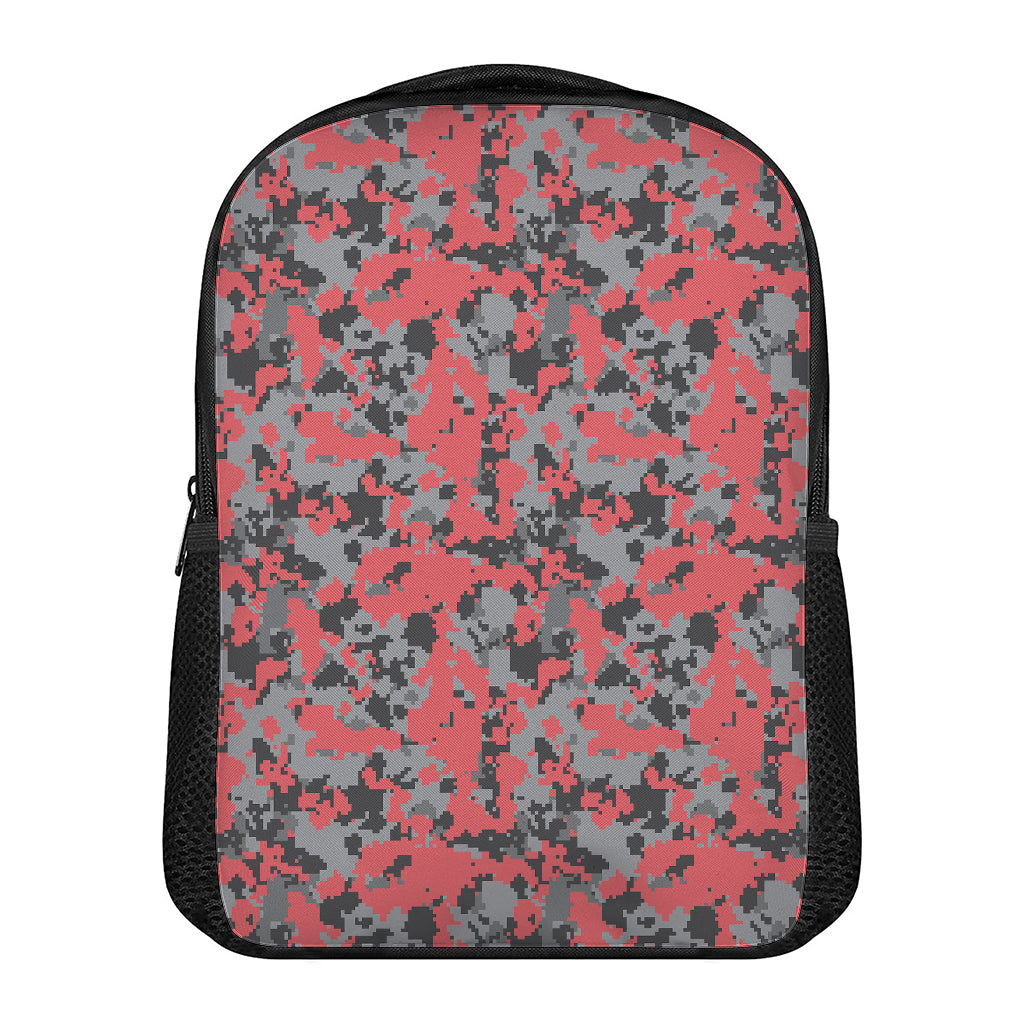 Red And Grey Digital Camo Pattern Print Casual Backpack