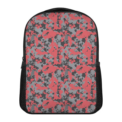 Red And Grey Digital Camo Pattern Print Casual Backpack