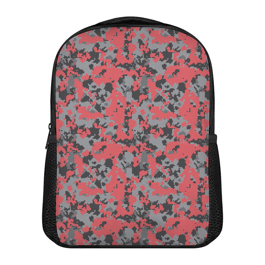 Red And Grey Digital Camo Pattern Print Casual Backpack