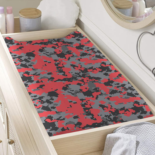 Red And Grey Digital Camo Pattern Print Changing Pad Cover