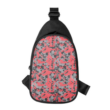 Red And Grey Digital Camo Pattern Print Chest Bag