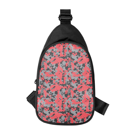 Red And Grey Digital Camo Pattern Print Chest Bag