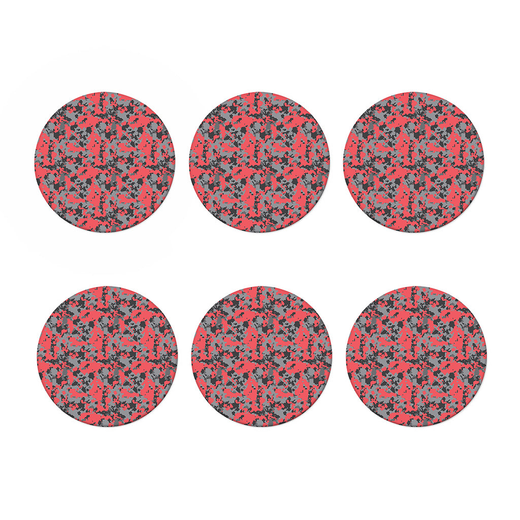 Red And Grey Digital Camo Pattern Print Coaster Set