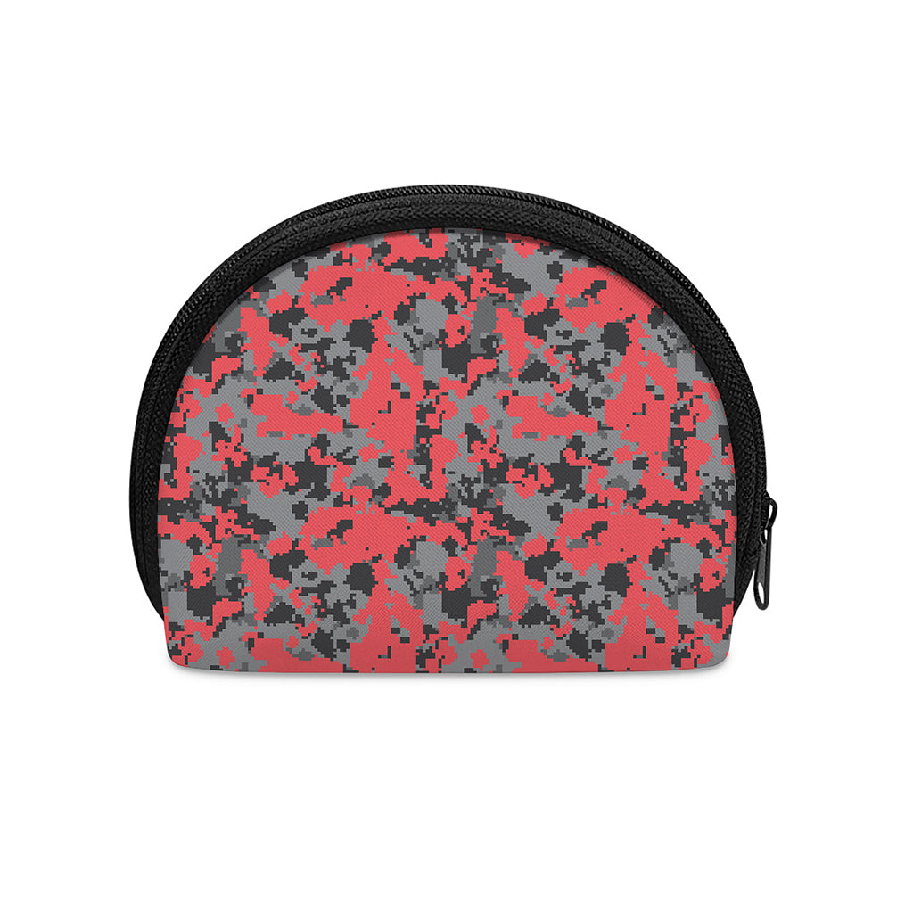 Red And Grey Digital Camo Pattern Print Coin Purse