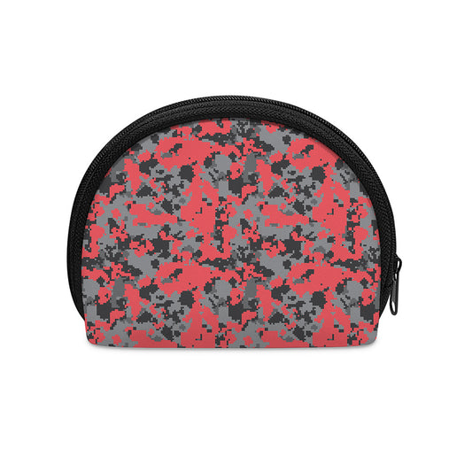 Red And Grey Digital Camo Pattern Print Coin Purse